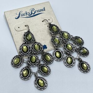 Vintage Lucky Brand Yellow Rhinestone Chandelier Dangle Earrings Silver Tone